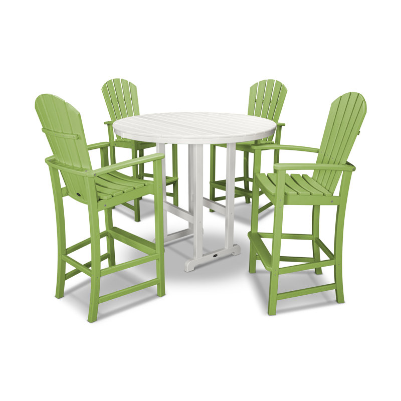 POLYWOOD Palm Coast 5-Piece Round Farmhouse Bar Set, Lime/White