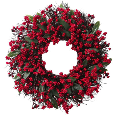 Artificial Christmas Wreath 19.7inch Christmas Wreaths for Front Door Xmas Red Berry Wreath with Eucalyptus Leaves Pine Needles Red Berries for Wall Farmhouse Window Winter Holidays