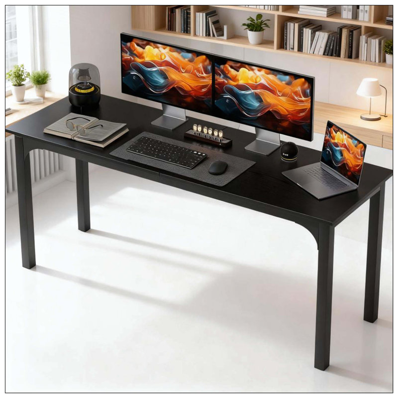 Bureau d'ordinateur avec pieds en métal et bureau à domicile pratique et robuste, Noir