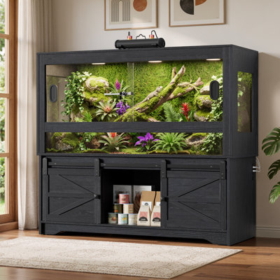 Reptile Tank with Stand, 60 Gallon Reptile Enclosure Terrarium with Sliding Acrylic Doors