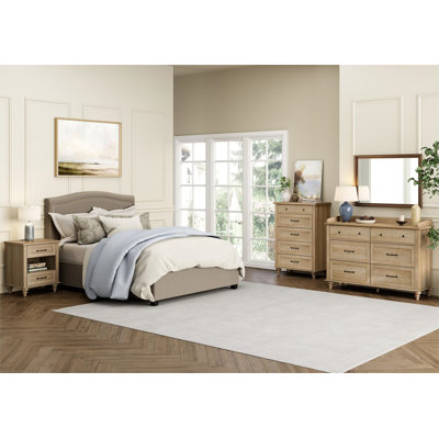 3 Piece Bedroom Set, Include One 5 Drawer Dresser, One 6 Drawer Dresser & One Nightstand With Drawer And Shelf, Oak