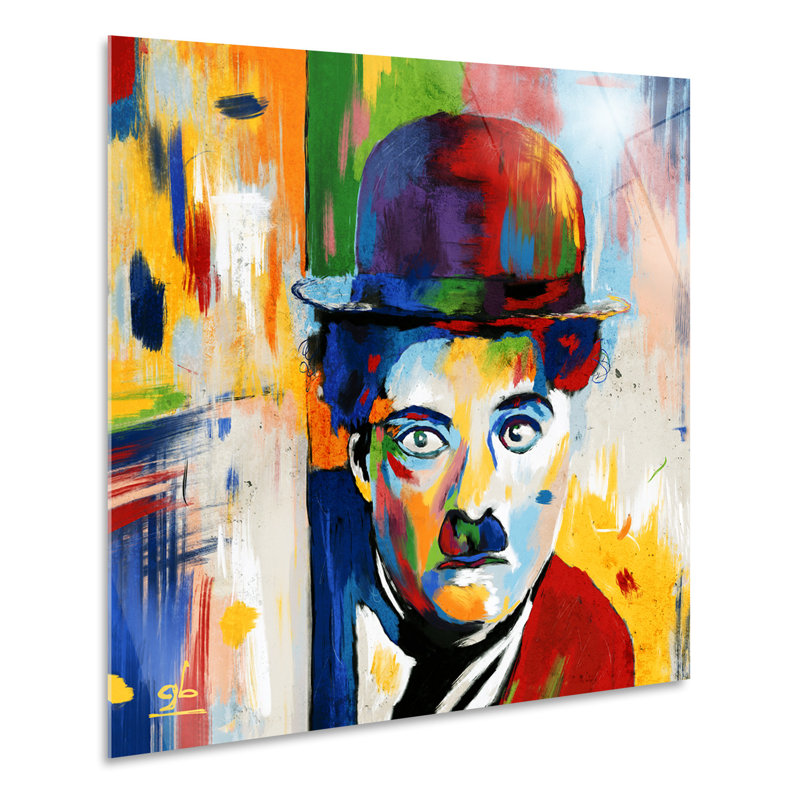 Charlie Chaplin by Giallobus - No Frame Painting on Glass, 65cm H x 65cm W