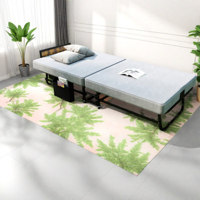 Portable Beds with USB Charging, Storage Pocket, Steel Frame, Modern Guest Bed