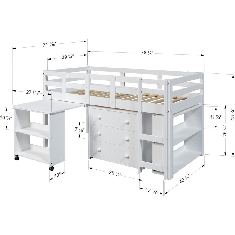 Helmward Kids Twin Loft Bed with Drawers