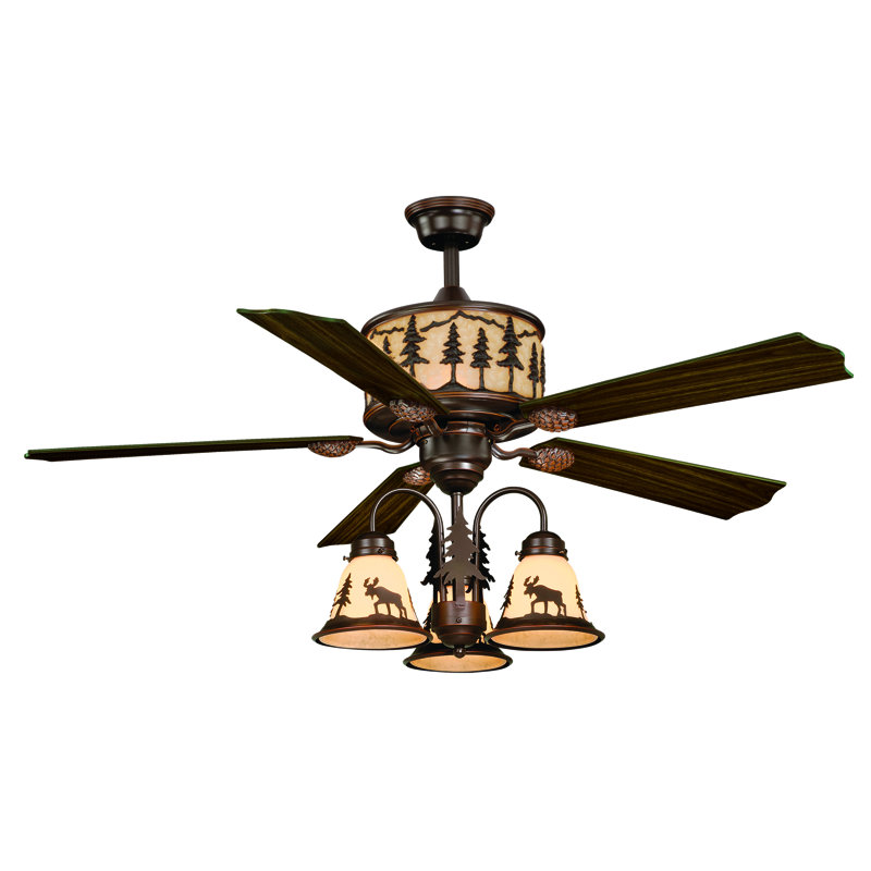 Ventilateur de plafond rustique d'intérieur en bronze bruni à fixation sur tige 56 po avec pales réversibles en bois de rose foncé et noyer foncé, boîtier de moteur à DEL à intensité variable et télécommande inclus, 3 vitesses Jennings