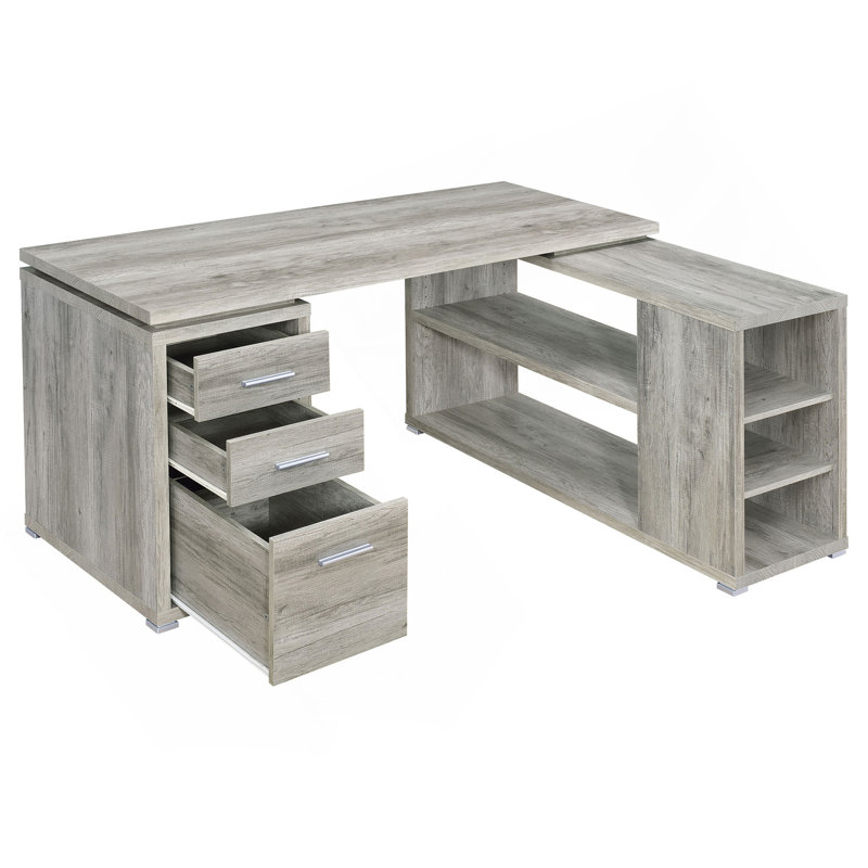 Bureau en forme de L à 3 tiroirs Tona Grey Driftwood, Driftwood