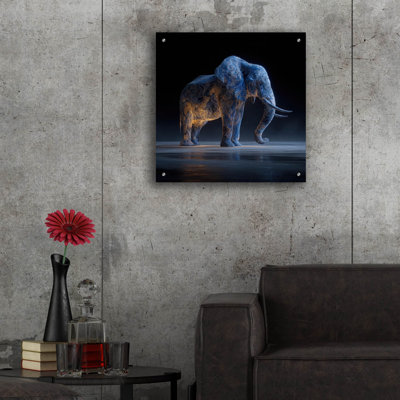Art mural en verre acrylique épique «Magestic Moonlight Elephant» par Ann Klee, 24 po x 24 po
