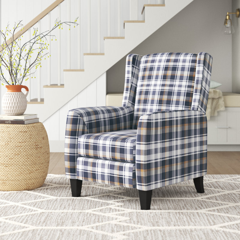Fauteuil inclinable manuel 28,25 po Dolins, Tissu écossais bleu / blanc / beige
