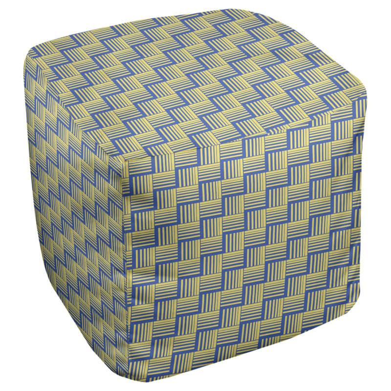 Repose-pieds cubique à rayures classic basketweave, Bleu / jaune