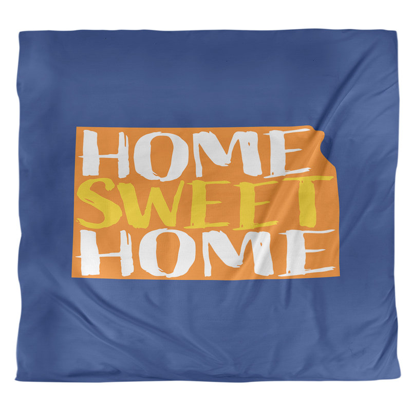 Housse de couette simple Kansas Home Sweet, Housse de couette pour très grand lit, Marine / orange, Microfibre