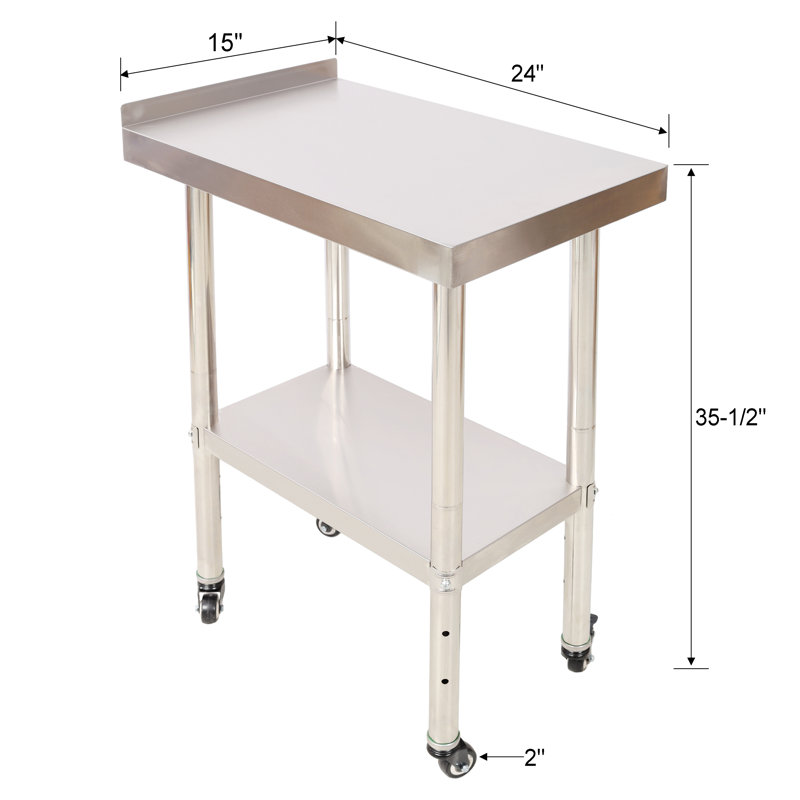 Commercial Grade Stainless Steel Prep Table with Adjustable Undershelf & Locking Casters