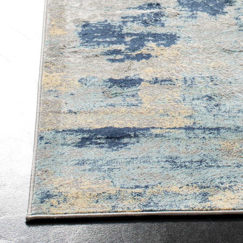 Zeke Abstract Grey/Blue Area Rug, Square 152cm