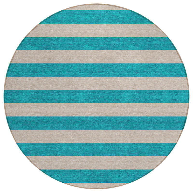 Spuyten Washable Striped Indoor / Outdoor Rug, Round 8'