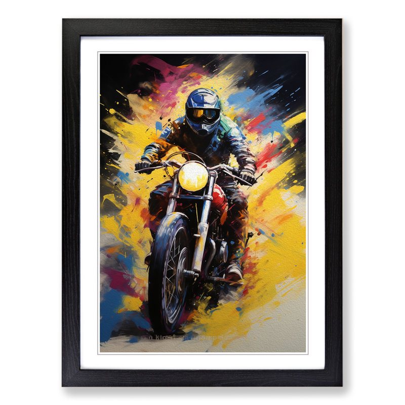 Motorbike Colour Field No.2 - Single Picture Frame Print on Wood, 34cm H x 25cm W x 2cm D, Black Framed
