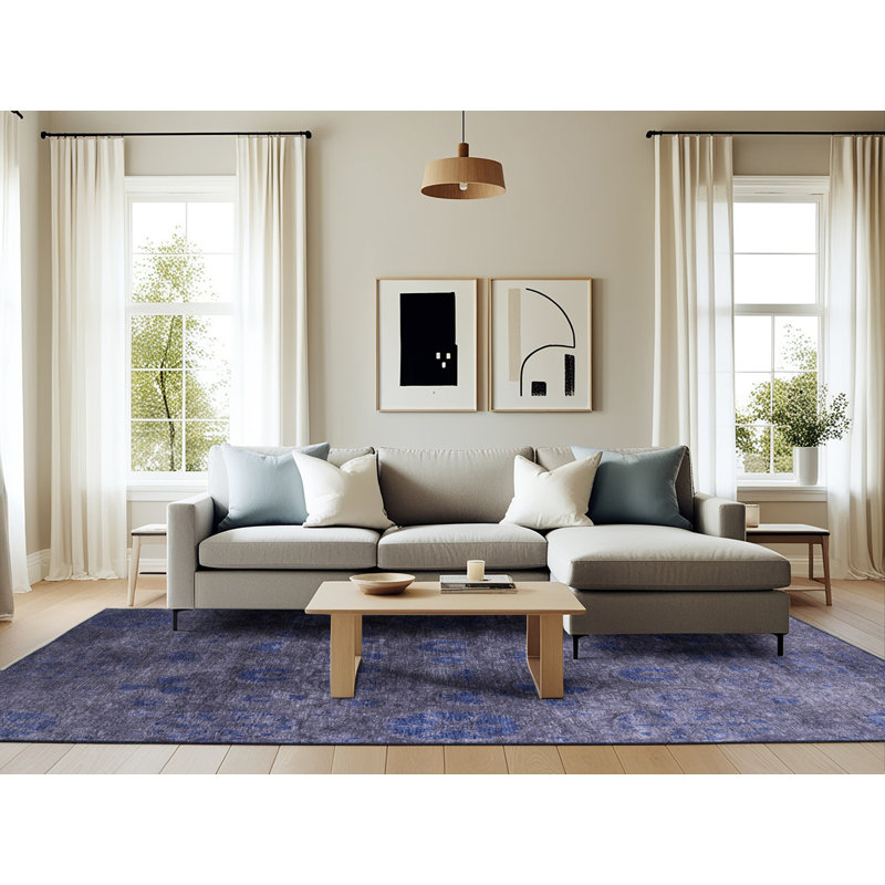Tapis mauve à motif floral Chidester, Rectangle 6 pi x 9 pi