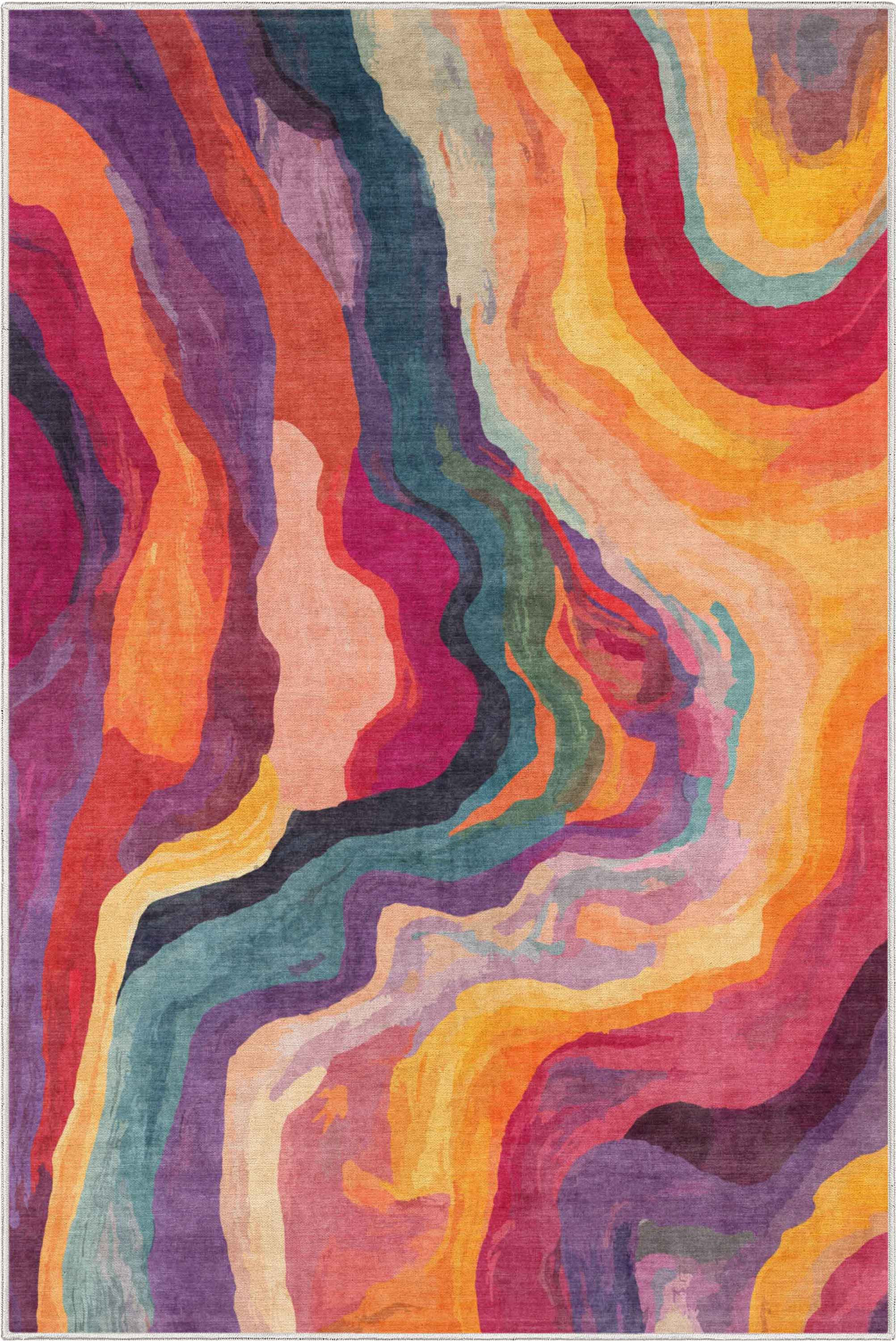 Wrought Studio™ Abstract Libre Multi Waves Stripes Area Rug | Wayfair