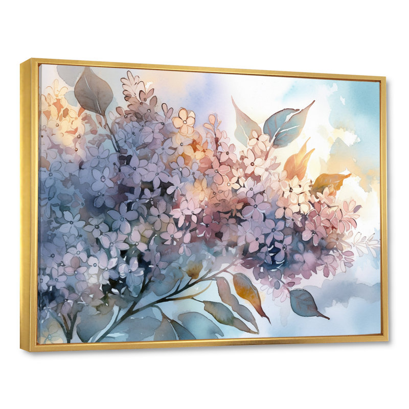 Lilas mauves aromathérapie - Lilas, art mural, H 30 po x l 40 po x P 1,5 po, Cadre flottant doré