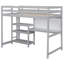 Lit mezzanine simple en bois avec tablettes, bureau, tableau d'écriture - ornement gris 3 po-869509118-869509117