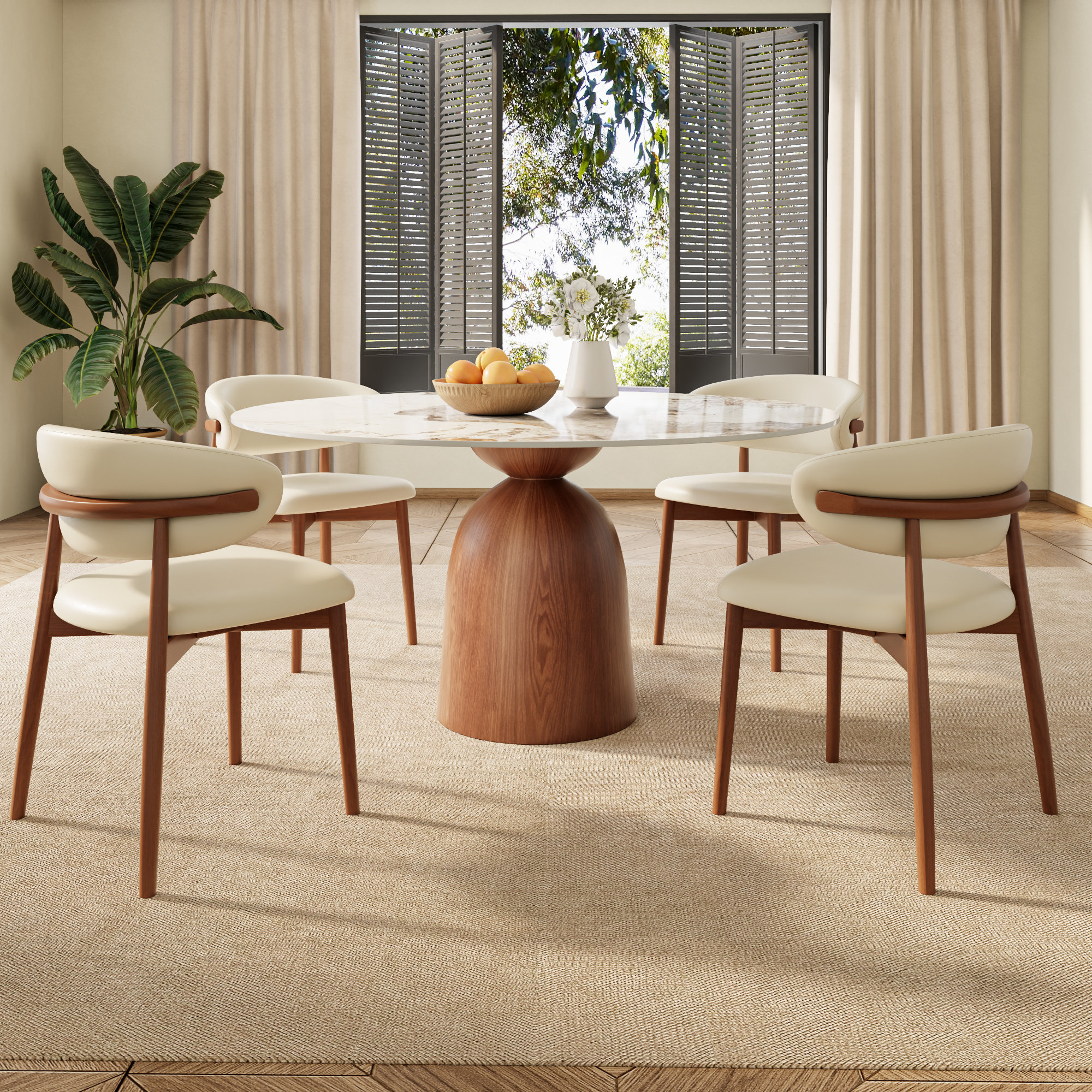 Orren Ellis 5 - Piece Kitchen Dining Table Set Farmhouse Round Pedestal (1 Table 4 Chairs) | Wayfair