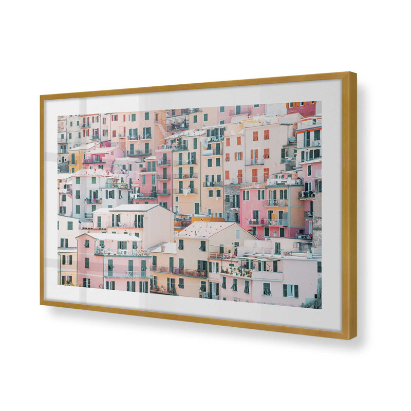 Imprimé pastel, H 12,25 po x l 15,25 po x P 1,25 po, Cadre doré poli