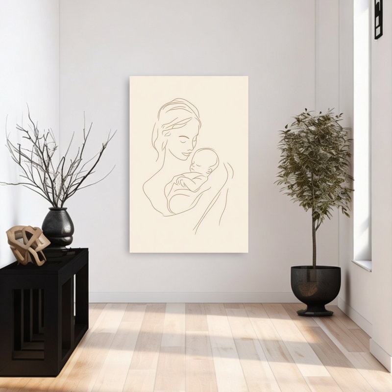 Tender Mother Child Minimalist Peaceful Abstract Wall Art Print 1 Piece Wrapped Canvas Wall Art, 121.92cm H x 81.28cm W