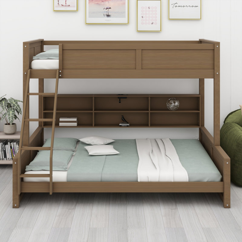 Lit superposé avec armoires de rangement et ports USB, Bois antique, Simple TG sur grand