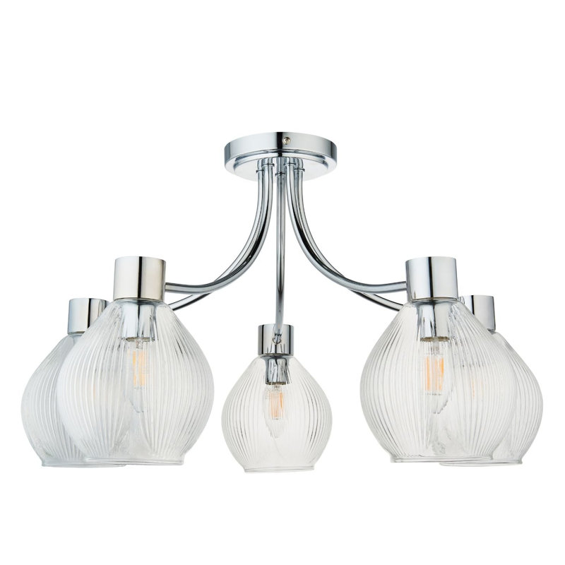 Glass Semi Flush Mount, 5 Lights, Polished Chrome, 335cm H x 572cm W x 572cm D
