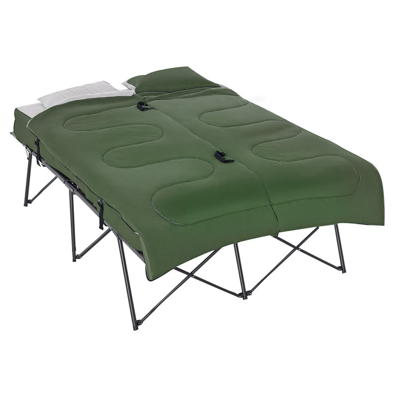 Ensemble de lit de camp portatif pliable pour 2 personnes avec sac de couchage, matelas gonflable, coussins et sac de transport Outsunny, doux et confortable pour les vacances à la plage