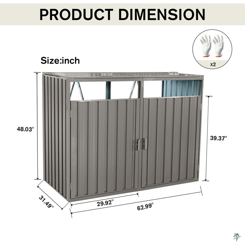 Garbage Bin Shed Stores 2 Trash Cans Metal Outdoor Bin Shed