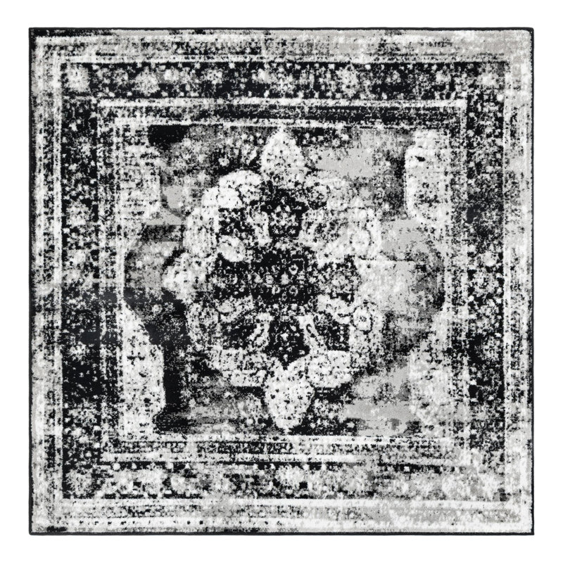 Brandt Oriental Area Rug, Square 6'1", Black 