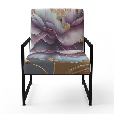 Purple Hue Single Flower I - Upholstered Farmhouse Arm Chair, Floral Pattern Accent Chair