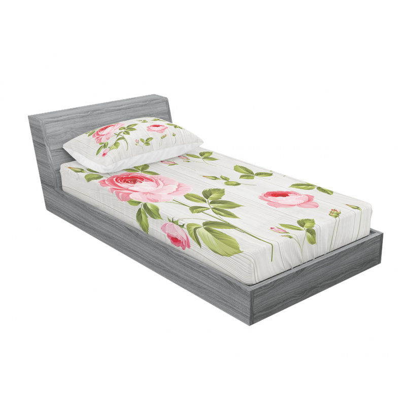 Microfiber Floral Sheet Set, Twin Sheet Set with Fitted Sheet