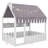 Childrens House Floor Bed with Tent, Lights, Fence Railings and Three Storage Shelves-15397801