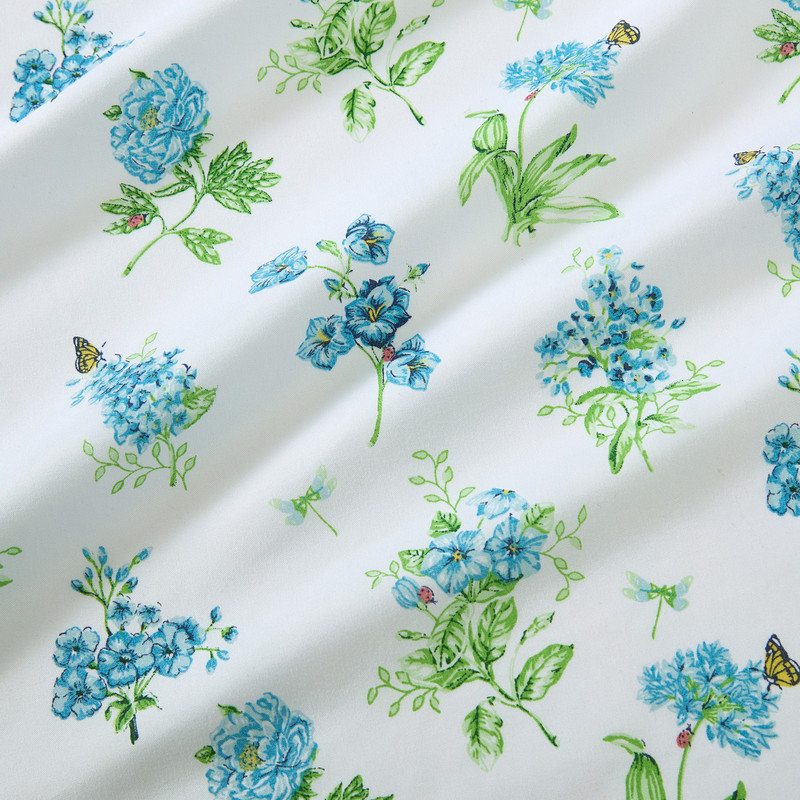Literie 4 pièces imprimée Lenox, draps doux et confortables, imprimés élégants, entretien facile, certifié OEKO-TEX, bleu prairie papillon, 1 place