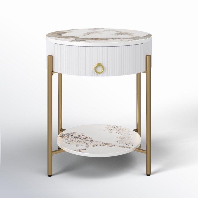 Table de bout avec rangement Woodville, Doré, Blanc