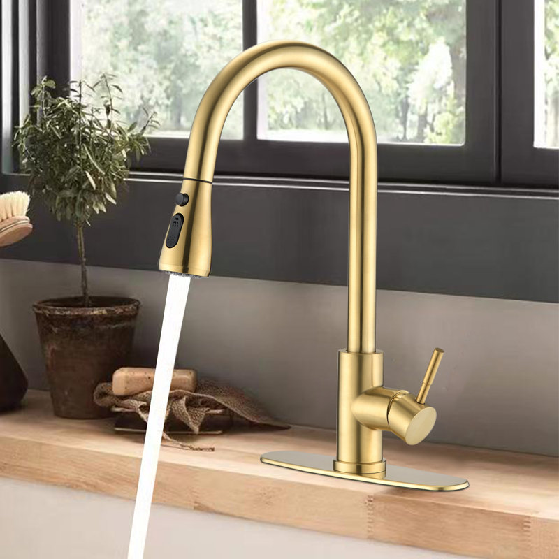 NOVEL Pull Out Kitchen Faucet, Brushed Gold