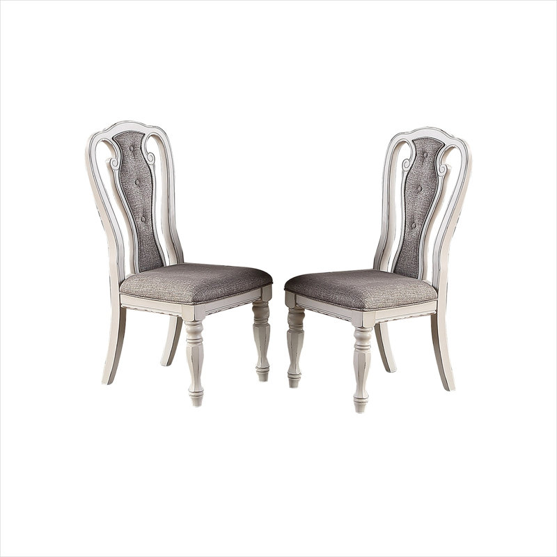 Ensemble de 2 chaises d'appoint capitonnées en tissu, structure en bois massif, revêtement blanc, dossier capitonné pour la salle à manger