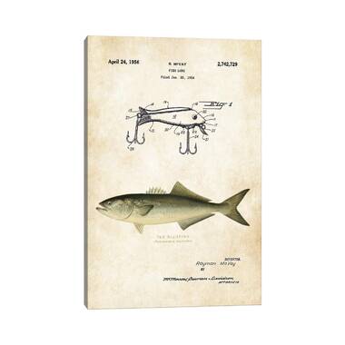 Bless international Brown Trout Fishing Lure On Canvas by Patent77 Print