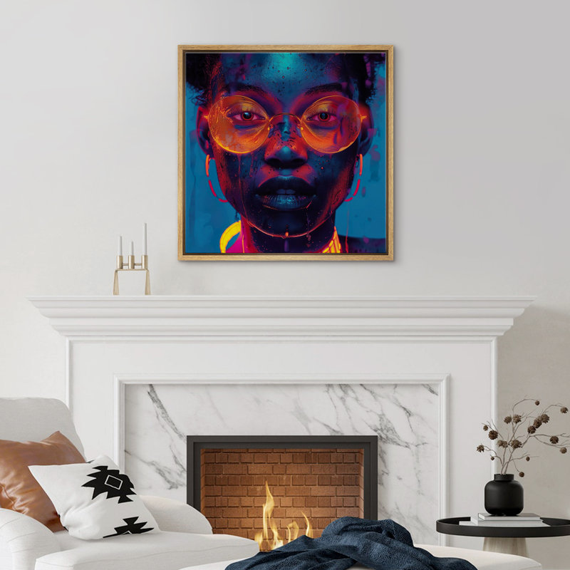 «Pop Urban Street Orange Blue», art afro-américain, impression sur toile encadrée, H 16 po x l 16 po, Encadré naturel