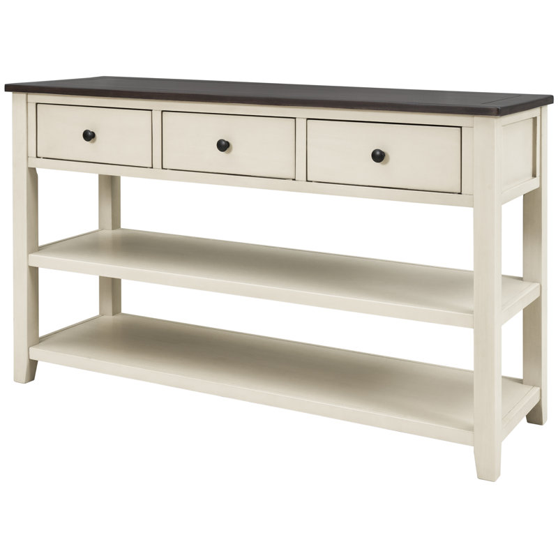 Console rétro avec deux tablettes ouvertes, Brun, Beige