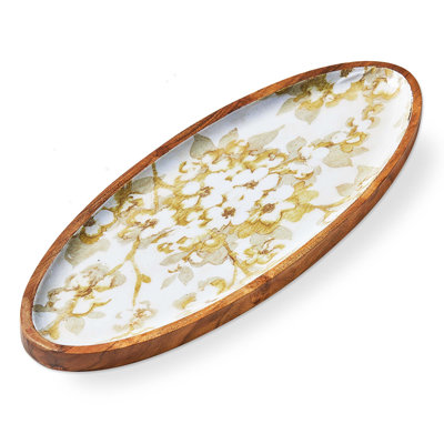 Magnolia Wood Enamel Platter Large Multicolored Everyday