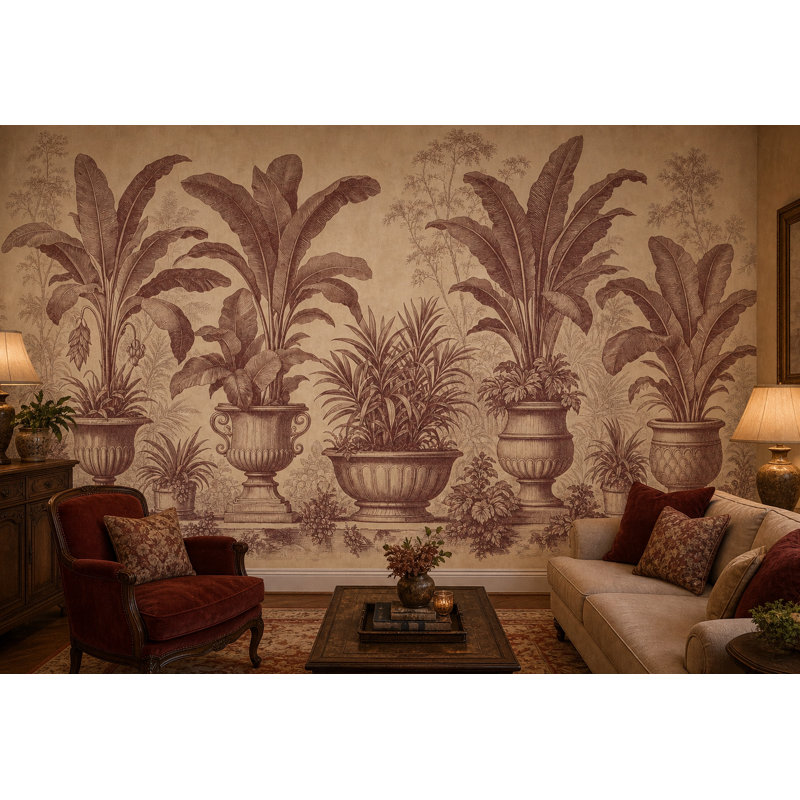 Papier peint botanique rétro vintage, 140"x108", Textured Non-Pasted
