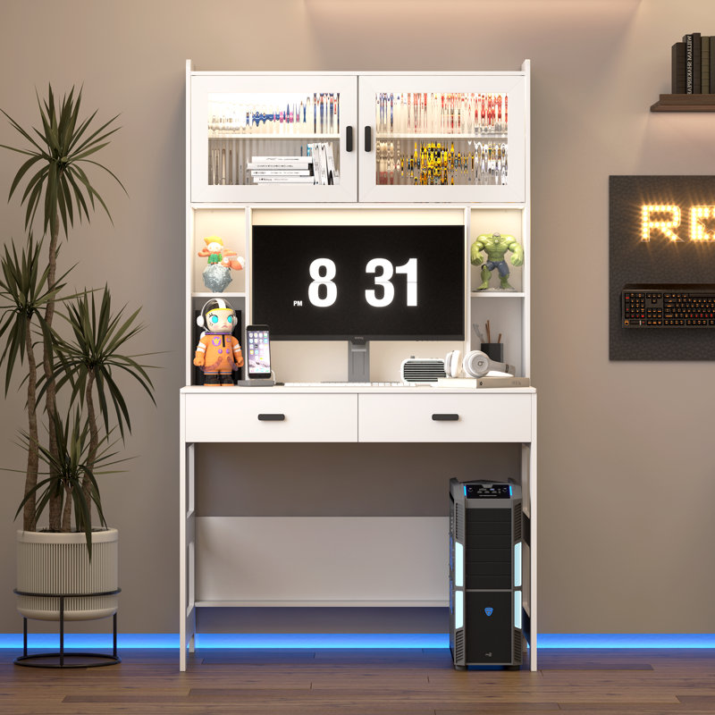 Shona 40'' W Rectangle Computer Desk with Hutch and Cabinet, White