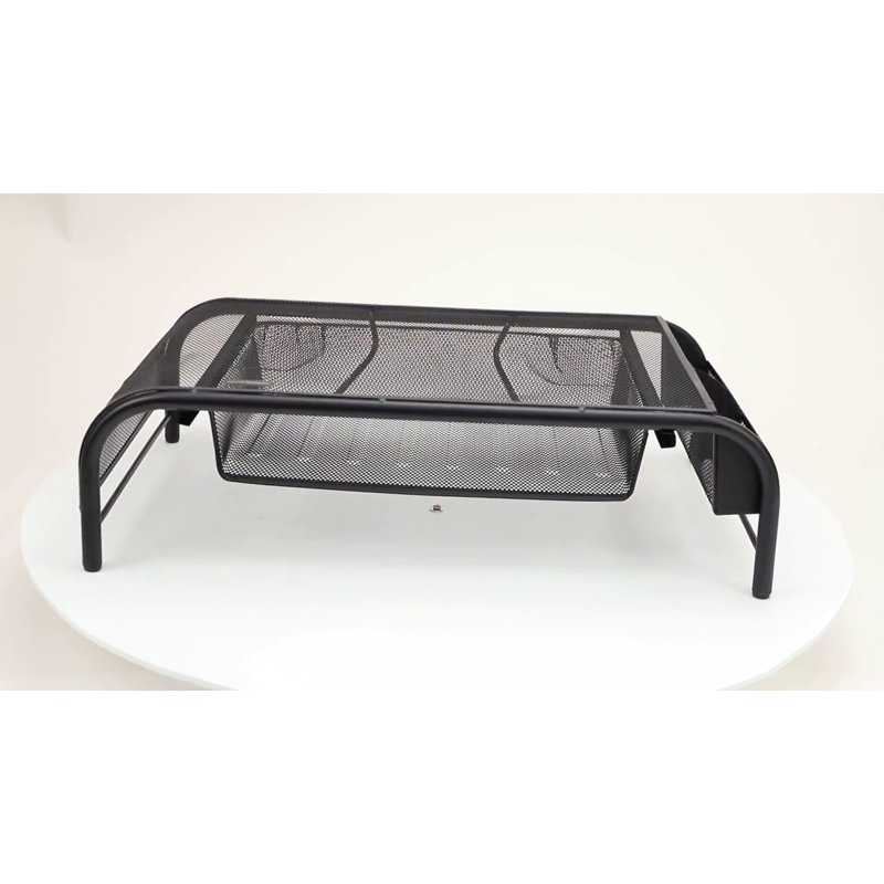 Silver Metal Mesh Monitor Stand with Drawer and Organizer