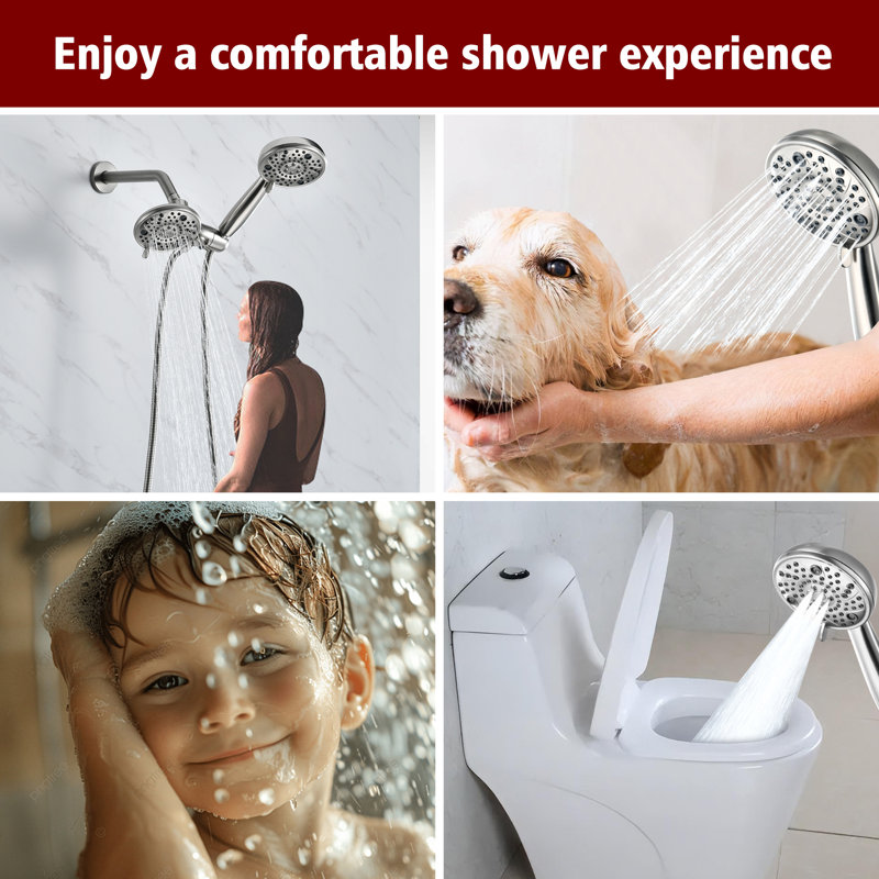 Sumerain High Pressure 3-way Rainfall Combo For Couple With Stainless Steel Hose, Dual 8 Spray Settings Shower Head And Hand Held Shower Separately Or Together