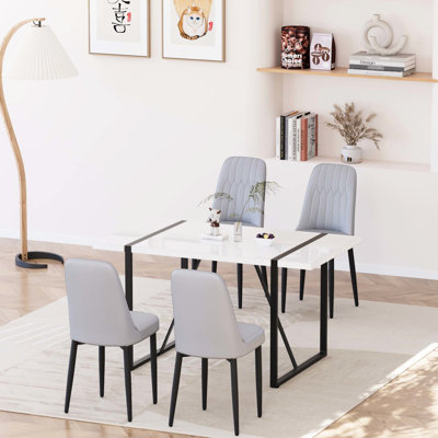 Table de salle à manger pour 4 personnes avec plateau de table, structure en métal et pieds de fauteuil ergonomique confortable et confortable