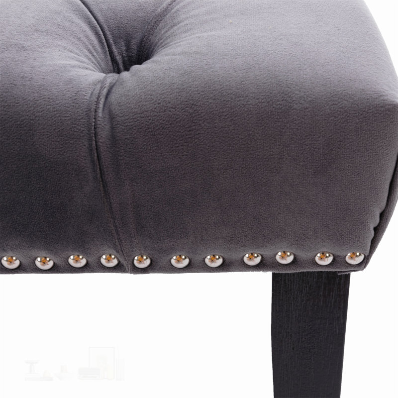 Repose-pieds rembourré en velours Heng Ming, Gris foncé
