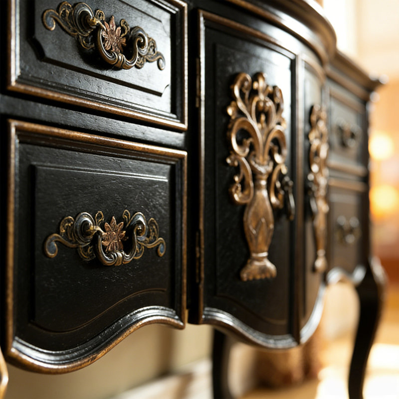 American-style multi-functional entrance cabinet, 35.03" H x 47.24" W x 17.51" D, Black/Gold