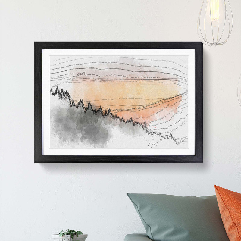 Sunset over Cantal France in Abstract - Picture Frame Graphic Art Print, 27cm H x 36cm W x 2cm D, Black Framed