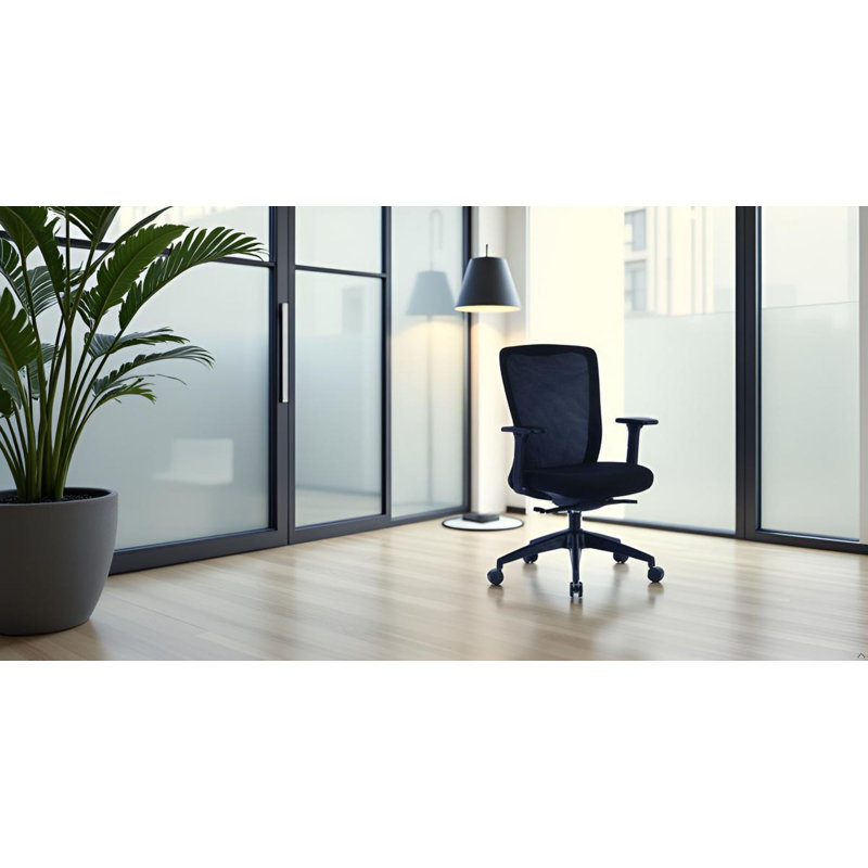 Scoop Mesh Back Ergonomic Office Chair with Adjustable Arms and Seat Slide, Black Fabric Seat